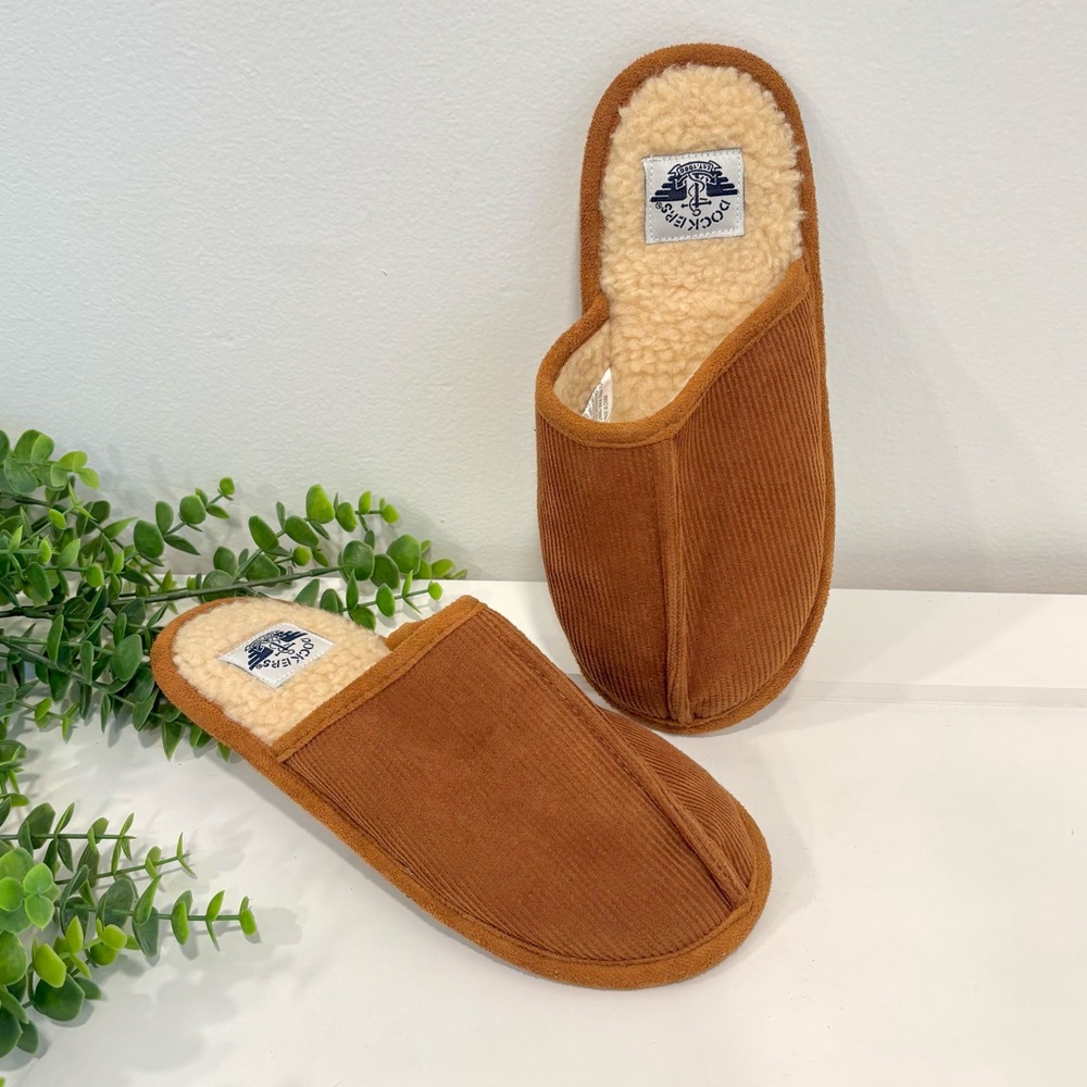 Camel Brown Corduroy & Faux Fur Lined Dockers Children’s Slippers